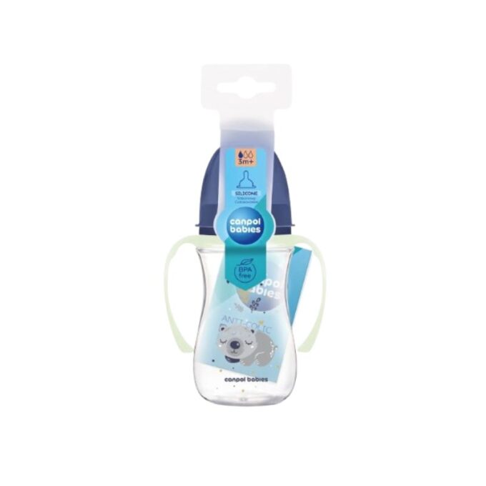 CANPOL BABIES Biberon PC Anti Colique Large Avec Anses Bleu 240ML
